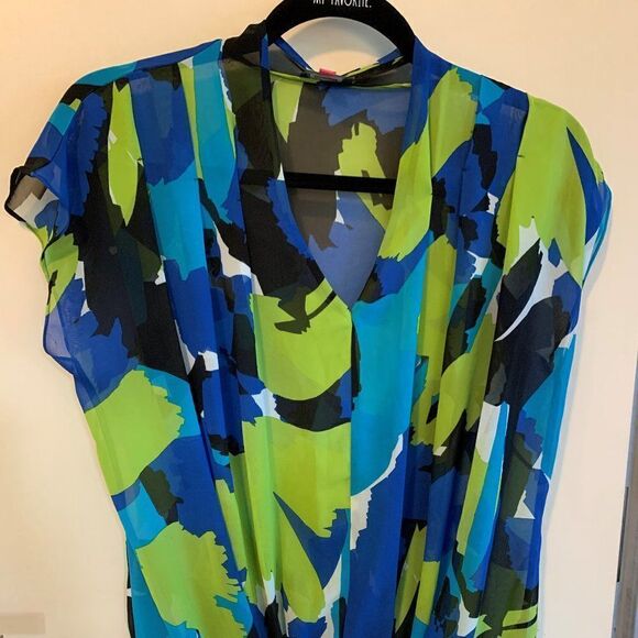 Vince Camuto sheer chiffon top,  elastic bottom, cap sleeve, sz XS, EUC, colour - Picture 2 of 16